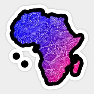 Colorful mandala art map of Africa with text in blue and violet Sticker